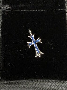 Chrome Hearts Blue Studded Medium Floral Cross Pendant